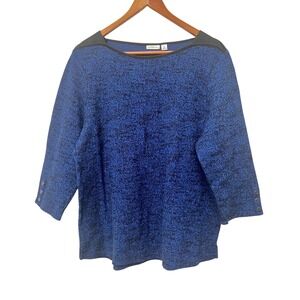 Croft & Barrow Womens Blue Black‎ Textured Knit 3/4 Sleeve Boat Neck Sweater XL